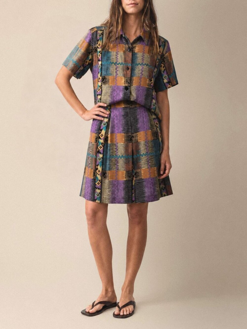 Vintage 90s Illustrations Inc Matching Shirt Shorts Set Womens Small Geometric R